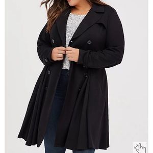 Torrid Black Brushed Premium Ponte Double-Breasted Swing Trench Coat, Size 1